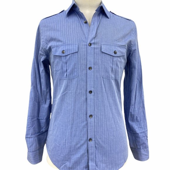 Express Other - Express Men's Casual Blue Fitted Button Down Shirt Fitted Long Sleeve Size Small